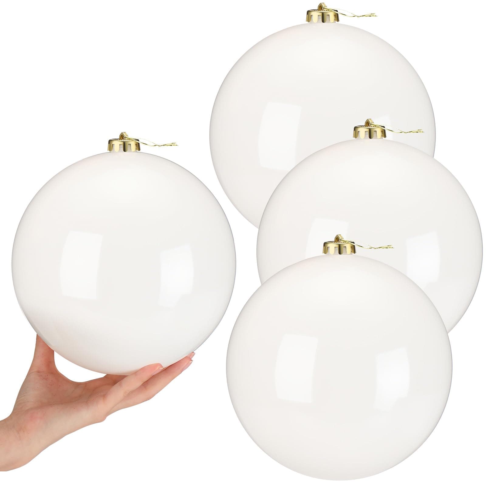 Zubebe 4 Pcs Extra Large Christmas Ball Ornaments 8'' (200 Mm) Giant Oversized Plastic Xmas Ball Big Hanging Christmas Tree Ornaments for Holiday Party Outdoor Decor(White)