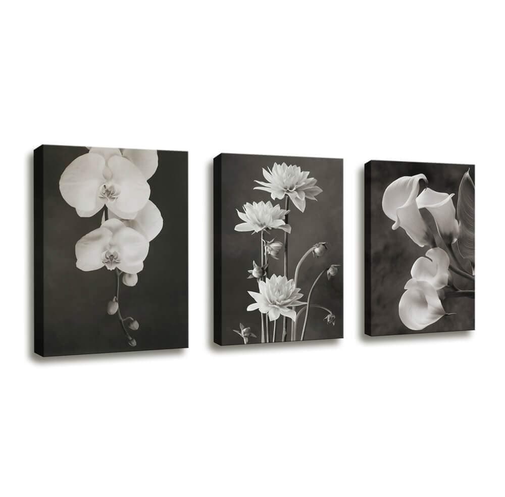 Canvas Wall Art Contemporary Simple Life White Flower Calla Lily Painting Bedroom Decor - 3 Panels Framed Canvas Prints Black and White Style White Floral HD Pictures for Home Office Bathroom Decor