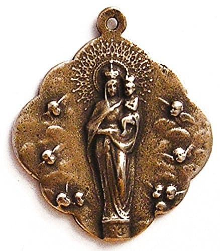 Assumption Mary Angels Medal, True Bronze Antique Religious Replica Pendant Chain Necklace Gift Box #1117