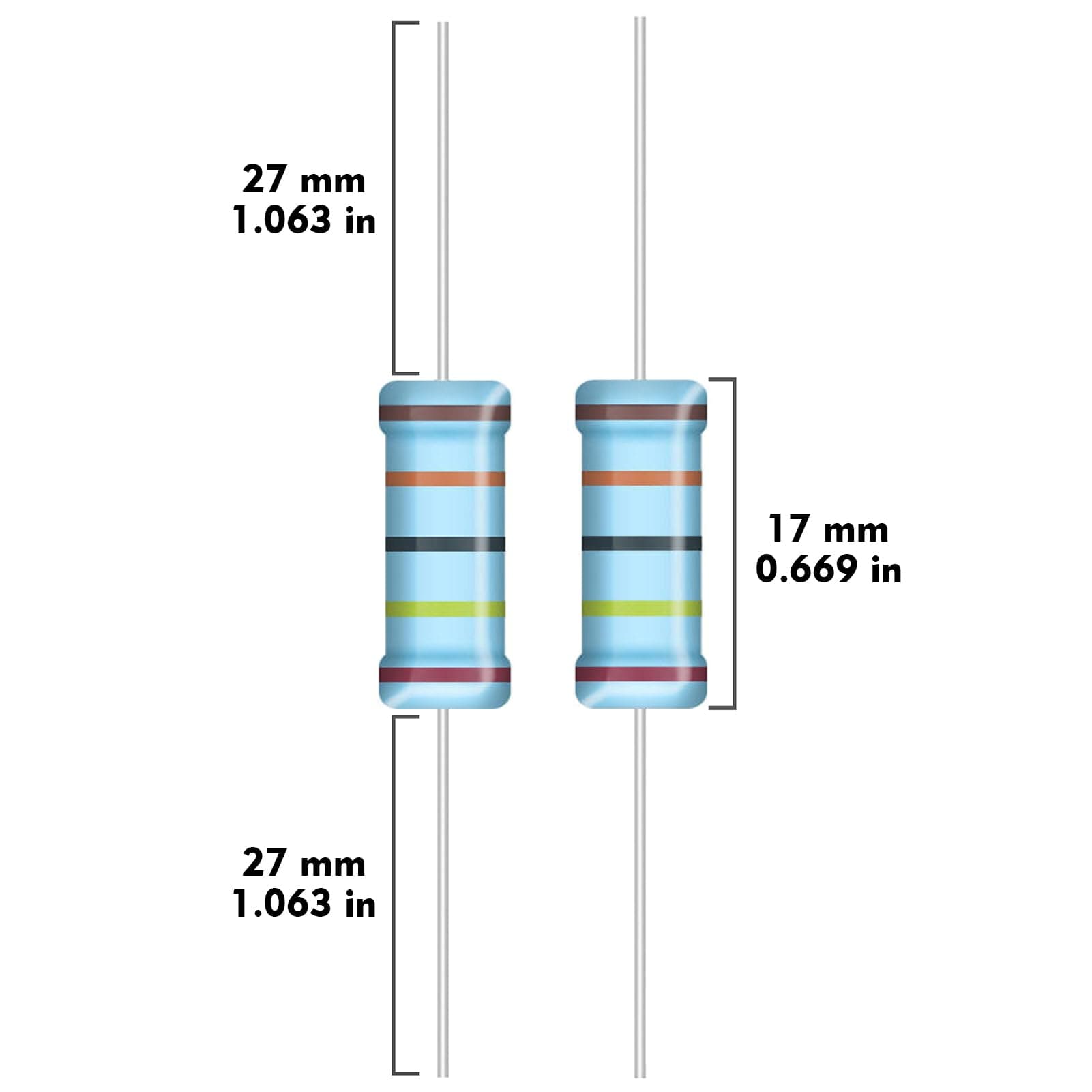 ALLECIN 3W Metal Film Resistor Kit from 1 Ohm to 1M Ohm 25 Values 3 Watt 1% Resistors Assortment
