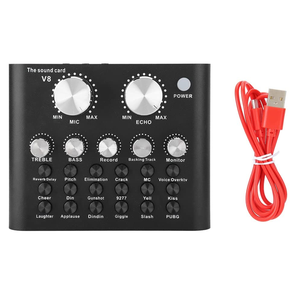 Computer Karaoke Voice Mixer External Audio Mixer Bluetooth Mobile Phone Live Sound Card for Live Broadcast Recording, Home KTV, Voice Chat, etc