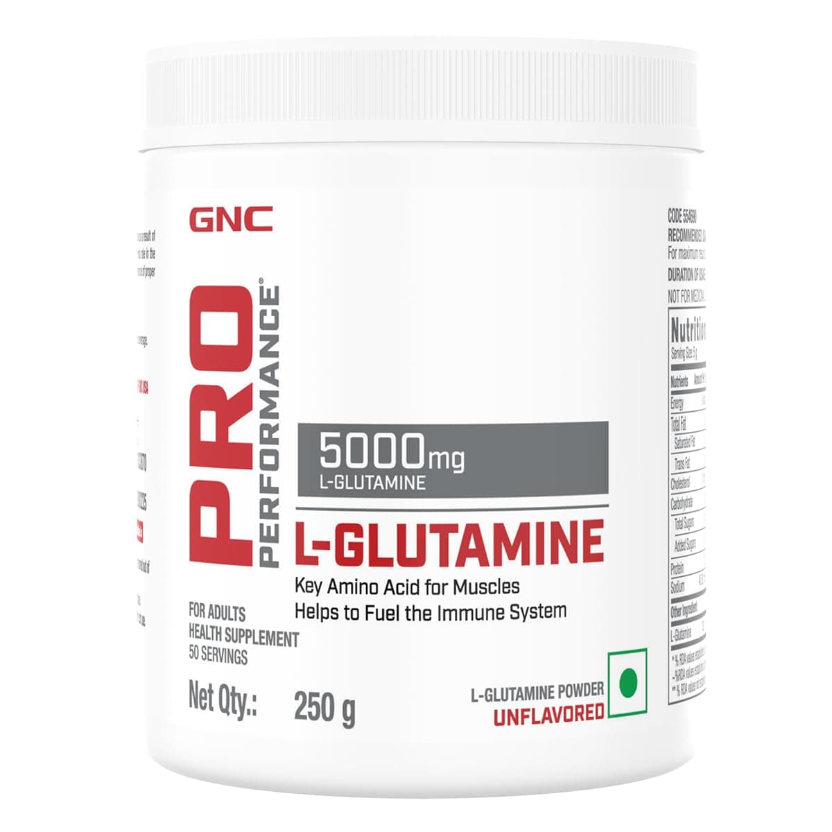 GNC PRO PERFORMANCE L-Glutamine | 5000mg Per Serving | Supports Muscle Recovery, Gut & Immune Health | Gluten-Free, Lactose-Free | Unflavoured | 250g