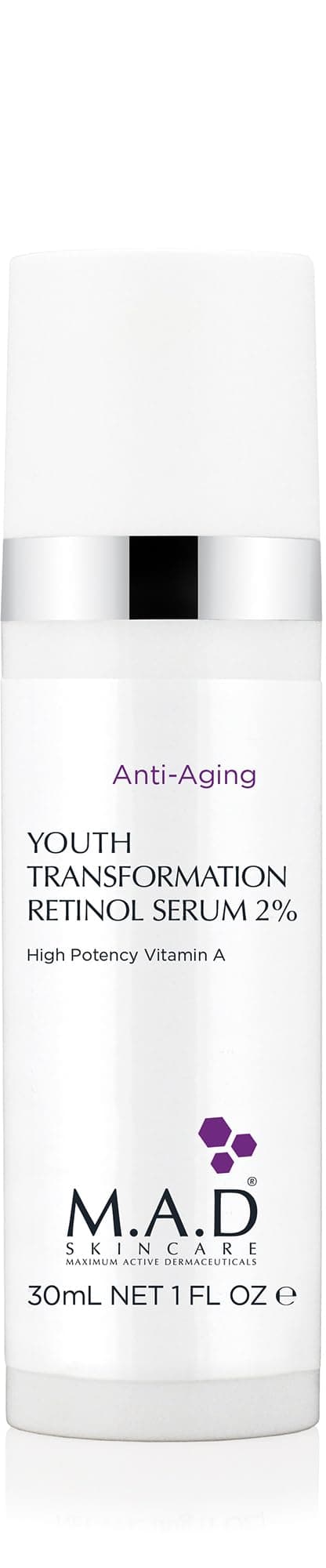 M.A.D Skincare YOUTH TRANSFORMATION RETINOL SERUM 2% - Professional Anti-Aging Solution for Wrinkles & Acne-Prone Skin | Clears Blemishes & Large Pores | Hyaluronic Acid & Amino Acids | 1oz