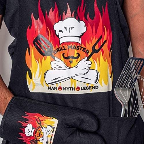 Grill Master Funny Apron and Oven Mitt Set - Gifts for Men, Dad Gift , Brother Gift, Husband Gift, Grandpa Gift - Grilling Apron, BBQ Apron and Oven Mitt