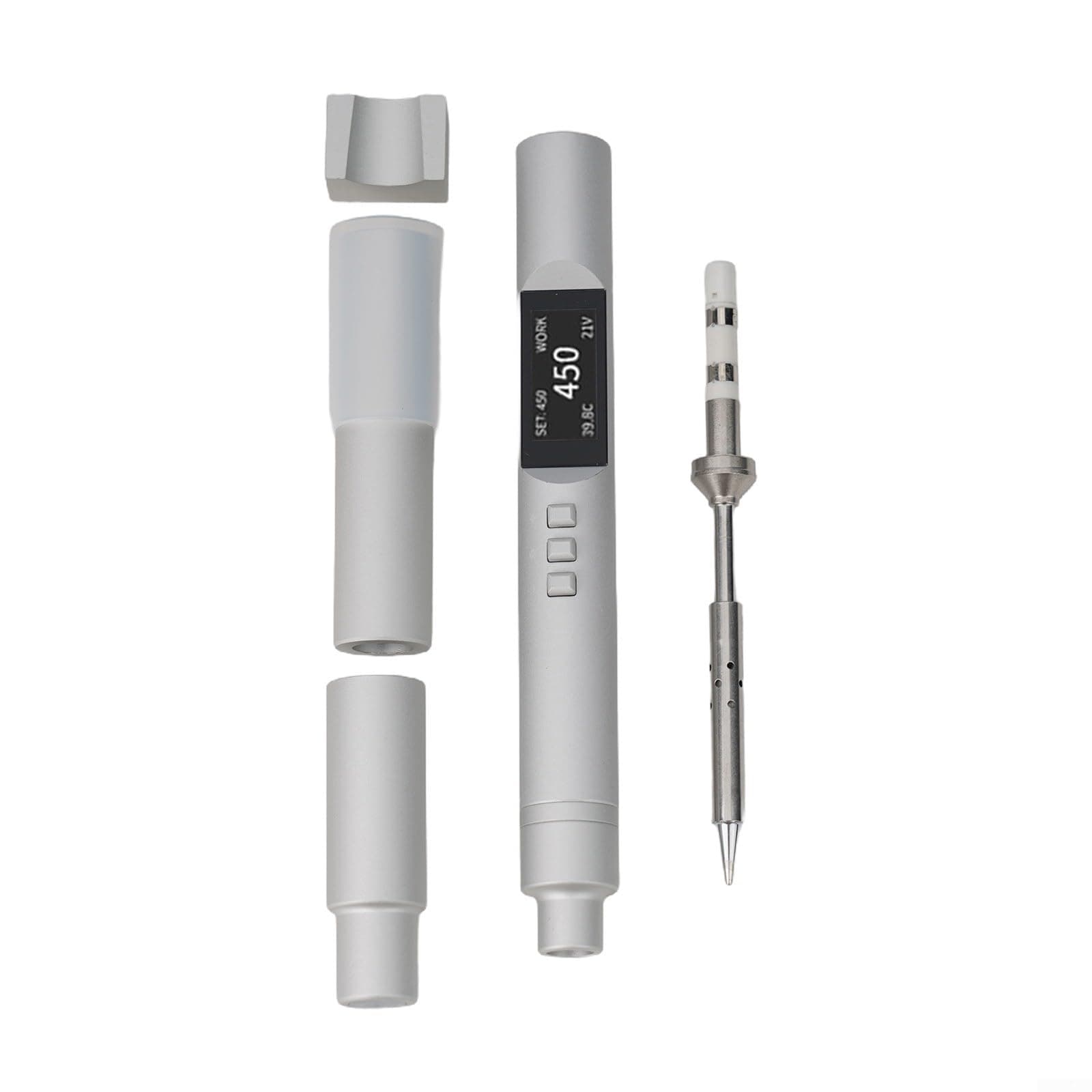 1Pcs PTS200 Soldering Iron Type C Soldering Iron Adjustable Digital Soldering Station Programming Compatible with T12 TS101 for PINE64 Adjustable Temperature Power(Silver)