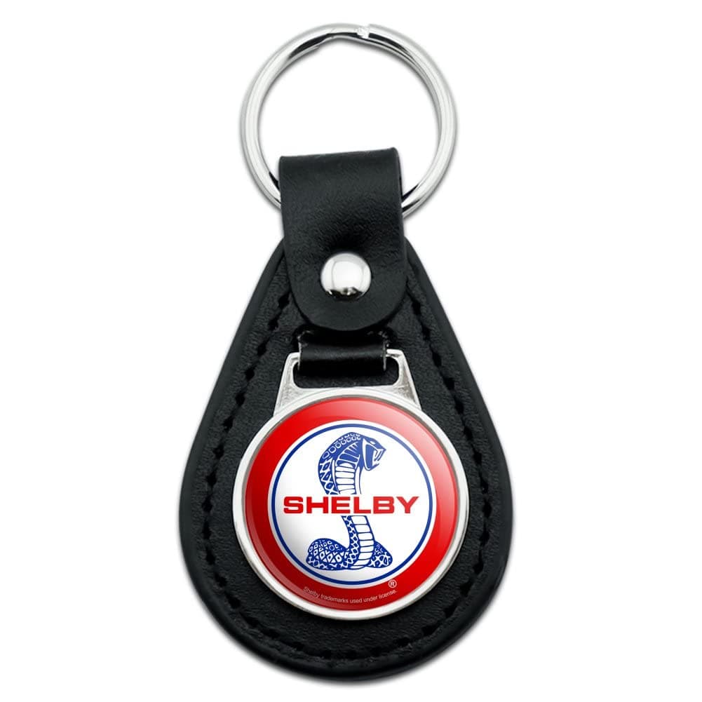 Black Leather Shelby Cobra Patriotic Logo Keychain