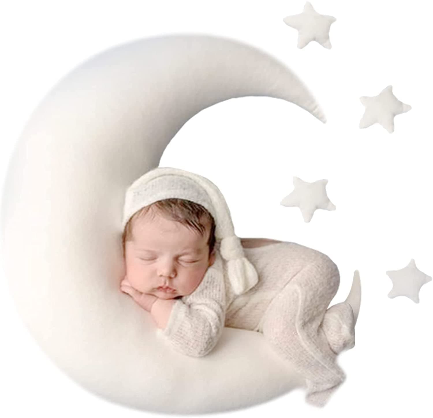 Baby Moon Star Pillow for Newborn Photography Posing - Prop Set (White)