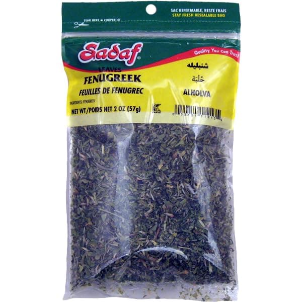 Sadaf Dried Fenugreek Leaves - Kasoori methi leaves- Kosher and Halal - 2 oz bag- Aromatic Leaves for Cooking Seasoning and Spice Blends