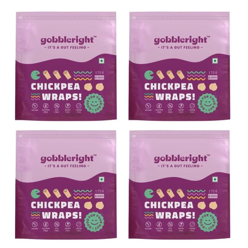 Gobbleright Chickpea Wraps - Pack of 1 (6 Wraps)/Gluten Free, Vegan, Dairy Free, Soya Free, Grain Free/Best for Burrito, Wraps, Tortilas, Tacos, Shawarmas and Rolls