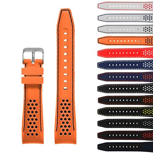 Rubber Perforated Rally Watch Strap Band w/Curved Ends in 20mm, 22mm, 24mm