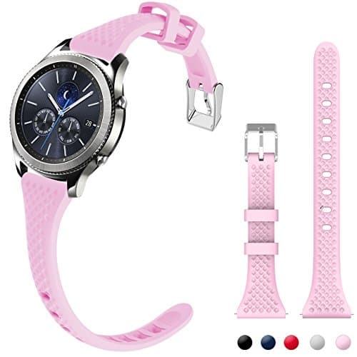 silicone maid LLC Compatible with Gear S3 Bands, Narrow Wristband Women Rubber Watch Strap Quick Release Metal Clasp Replacement for Samsung Gear s3 Frontier/s3 Classic Watch, Soft Pink 22mm