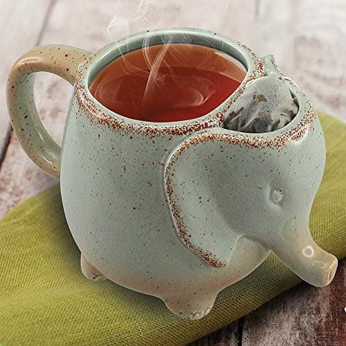 Elephant Tea Mug Mint Green - 10 OZ Heat-resistant Ceramic Cup w/Bag Holder