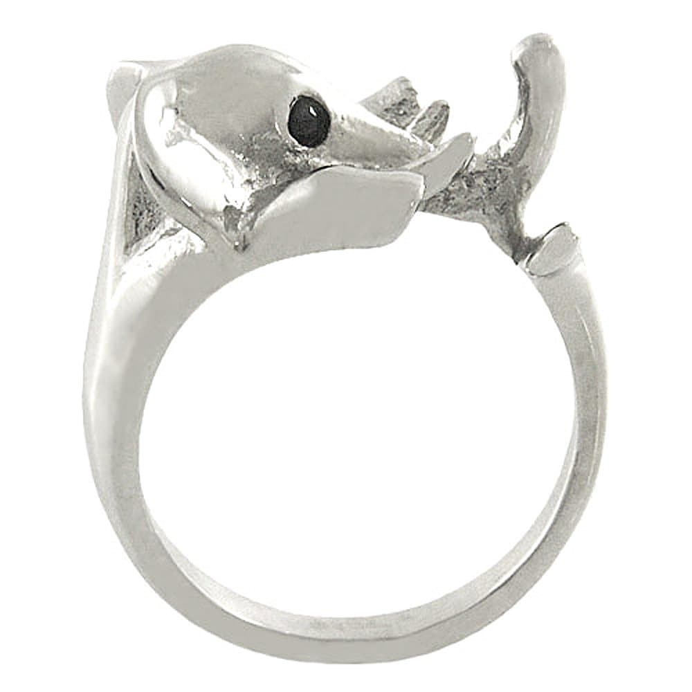 Stainless Steel Elephant Animal Wrap Ring Size 7 Shiny Silver Tone