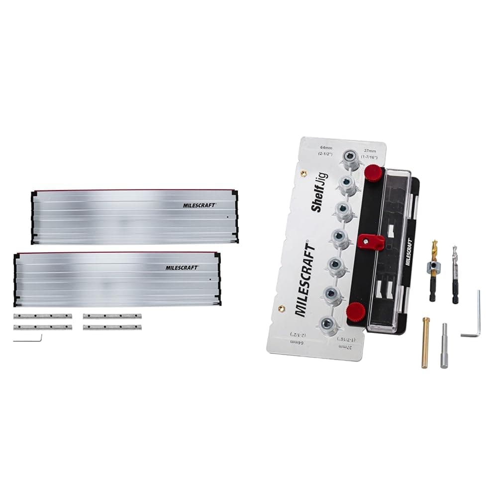 Milescraft 1408 55" Guide Rail Extensions for 1409 Track Saw Guide & 1343 Shelf Jig with Drill Bits for Cabinet Shelves