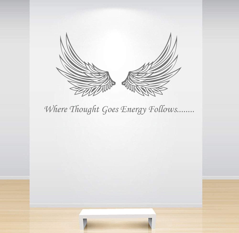 60 Second Makeover Limited Angel Wings Wall Sticker Where Thought Goes Energy Follows Decal Quote Crystal Healing
