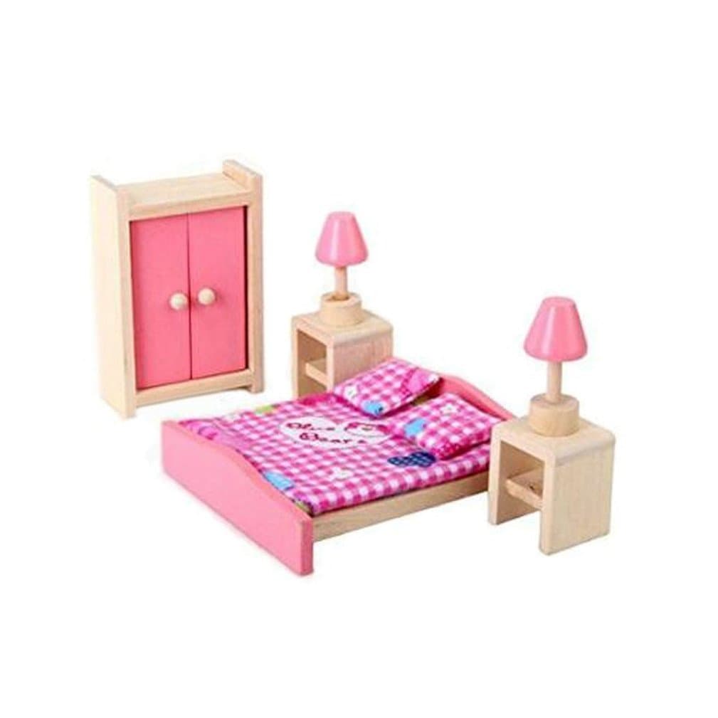 Kunhe Wooden Dollhouse Furniture Bedroom Set for Dollhouse Pink Color