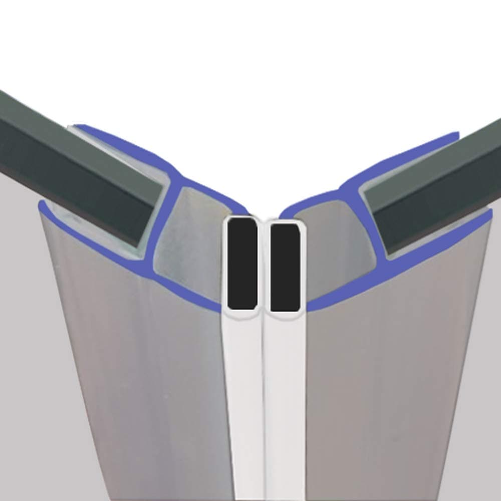 Magnetic Shower Seals | Sold in Pairs | Fits 10mm Glass | 135° Magnet for Straight or Quadrant Doors | 2 Metres Long | MAG003