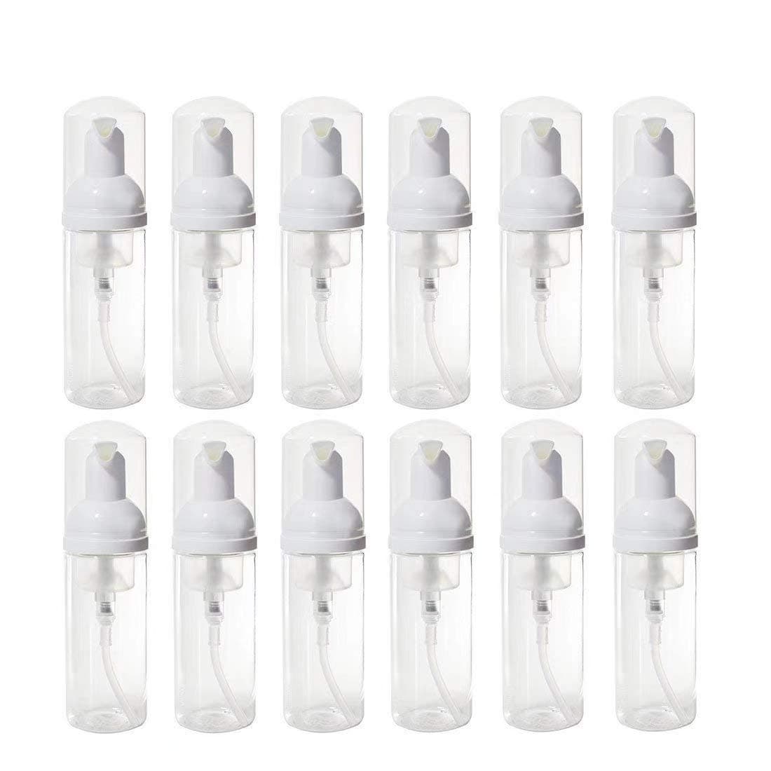 12 Pcs Empty Bottle Travel Soap Bottle | Plastic Foam Dispenser Bottle | Mini Foaming Soap Pump Dispenser for Cleaning, Travel, Cosmetics Packaging (2 oz)