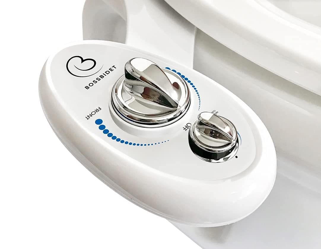 Boss Bidet Luxury White Blue - Bidet Attachment for Toilet Seat - Dual Nozzles, Self-Cleaning, Non-Electric Water Sprayer, Save Money On Toilet Paper and Reduce Waste
