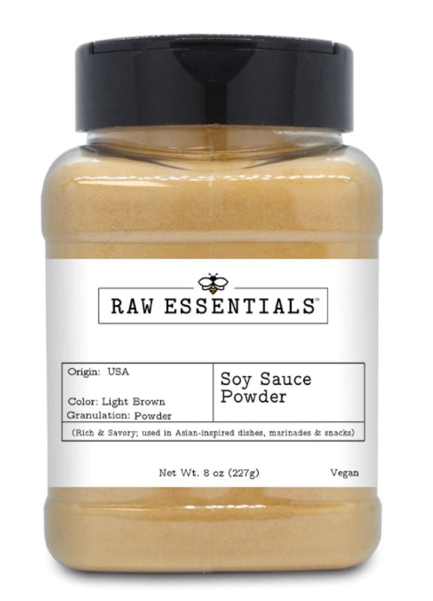 Raw Essentials Soy Sauce Powder | Rich Umami Flavor for Asian Dishes, Marinades & Snacks | Vegan | 8 Ounce