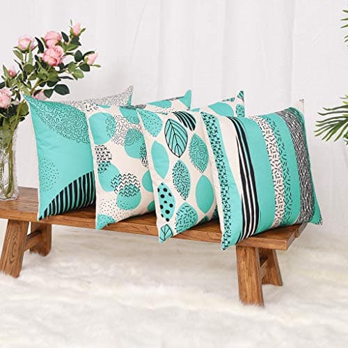 YINNAZI Fashion Geometric Pattern Throw Pillow Covers Square Decorative Cushion Case for Sofa Printing Pillowcase, 18x 18 Inch, Set of 4, Many Color (Blue Green)
