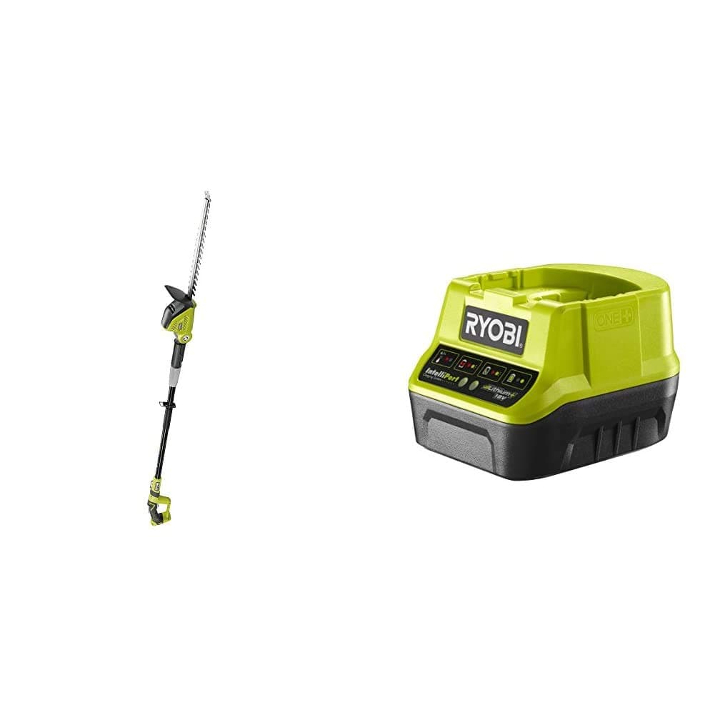Ryobi ONE+ 18V OPT1845 Cordless Pole Hedge Trimmer, 45cm Blade (Body Only) & RC18120 18V ONE+ Compact Charger