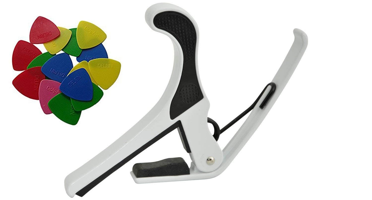 HRB MUSICALS® White Guitar Capo, 10 Multi Picks