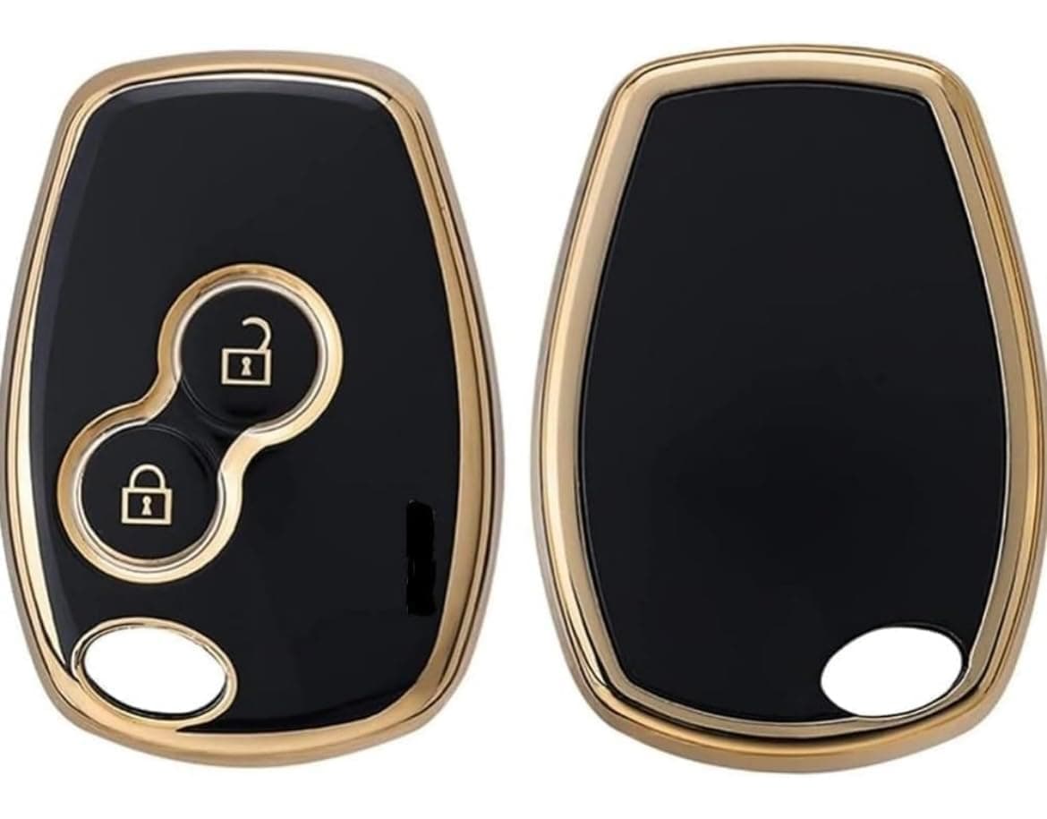 TPU Car Key Cover Black & Golden Compatible for Renault Duster,Logan,Verito,Lodgy Nissan Terrano (Renault & Nissan, 2 Button Remote Key)