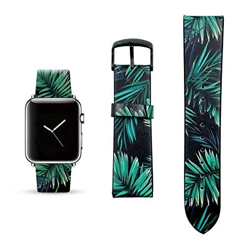 Palm Leaves Replacement Band Compatible for iWatch 38mm/40mm Pastel Bay Wrist Band PU Leather Strap Compatible for Apple Watch Smartwatch Series 4 3 2 1 Version