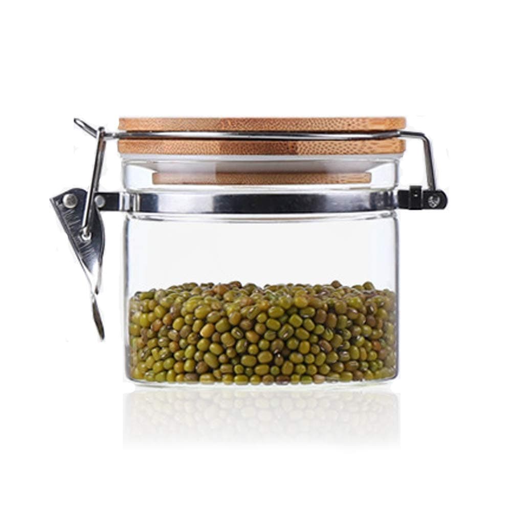 Glass Storage Jar with Bamboo Lid, Usmoscat High Borosilicate Glass Jars, Airtight Sealing Ring, 500ml(16.9 FL OZ) Preserving Jars for Tea Coffee Herb Spices Sugar and More (500ml)