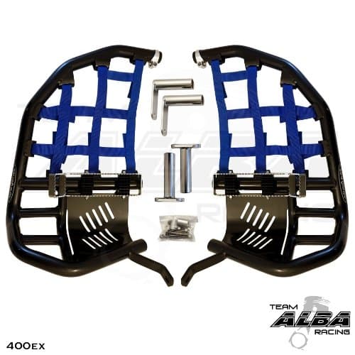 This Alba Racing Propeg Nerf Bar is compatible with the Honda TRX400EX and 400X all years and models. Black Bars w/Blue Net