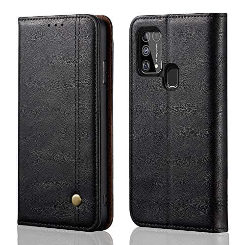 Hongxinyu Case for Galaxy M31 / M21s, Wallet Folio Flip Leather Magnetic Slim Back Cover Card Holder Slot for Samsung Galaxy M31 / M21s (Black)
