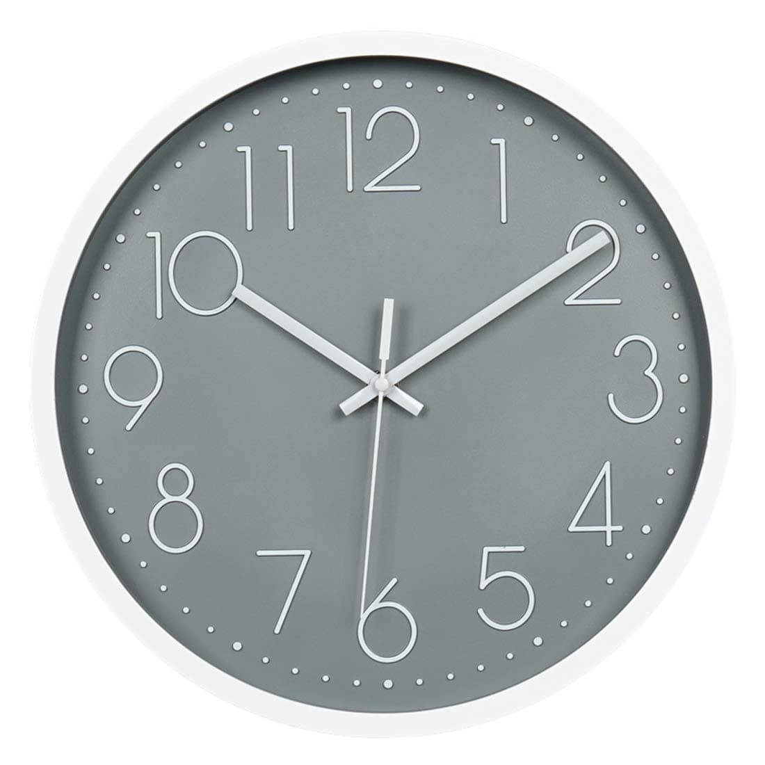 Topkey Wall Clock 12" Silent Non Ticking Arabic Numeral Clock Round Decorative Wall Clock for Living Room, Bedroom, Kitchen (Battery Not Included) Grey