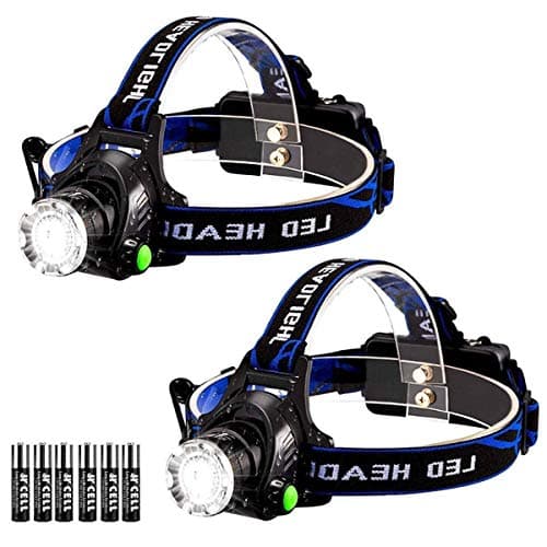 Ledeak LED Headlamp Zoomable, Super Bright 3 Modes Lightweight Headlight, Waterproof Adjustable Headlamp Flashlight for Camping, Running, Hunting, Outdoor, 6 x AAA Batteries Included(2 pack)