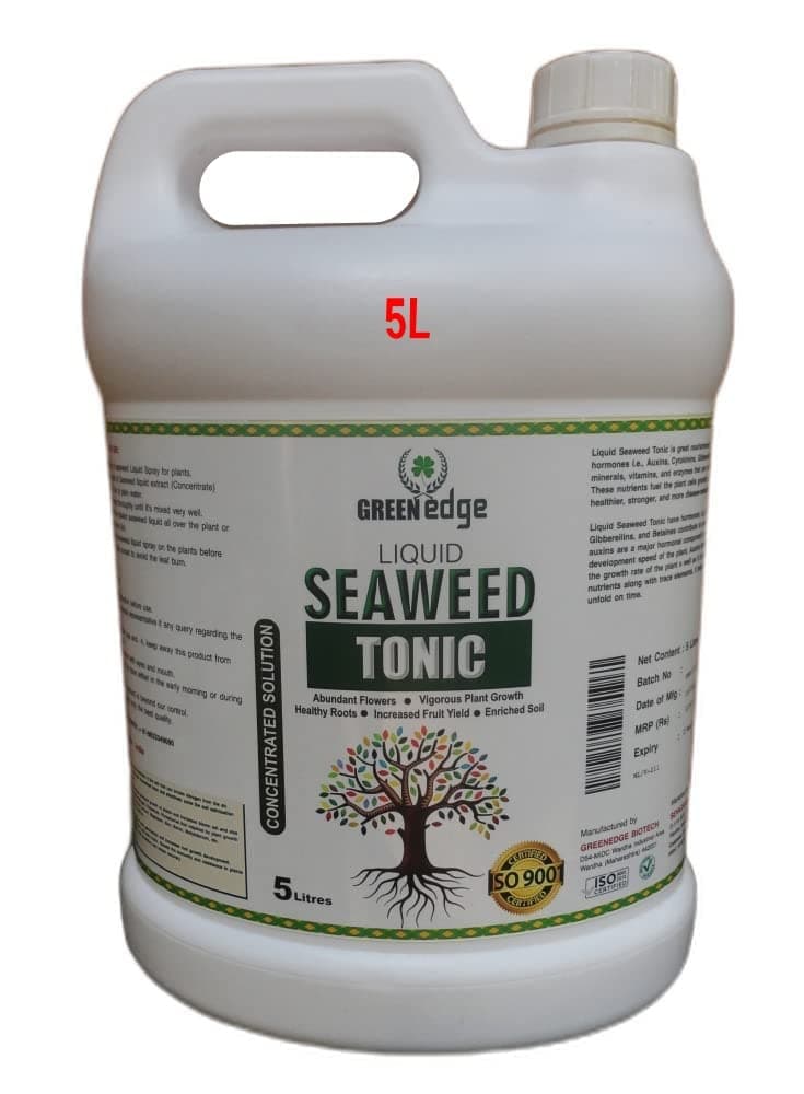 Greenedge Organic Liquid Seaweed Tonic (5 Liters) Concentrate for Flowering, Fruiting & Complete Soil Nourishment, 5 L