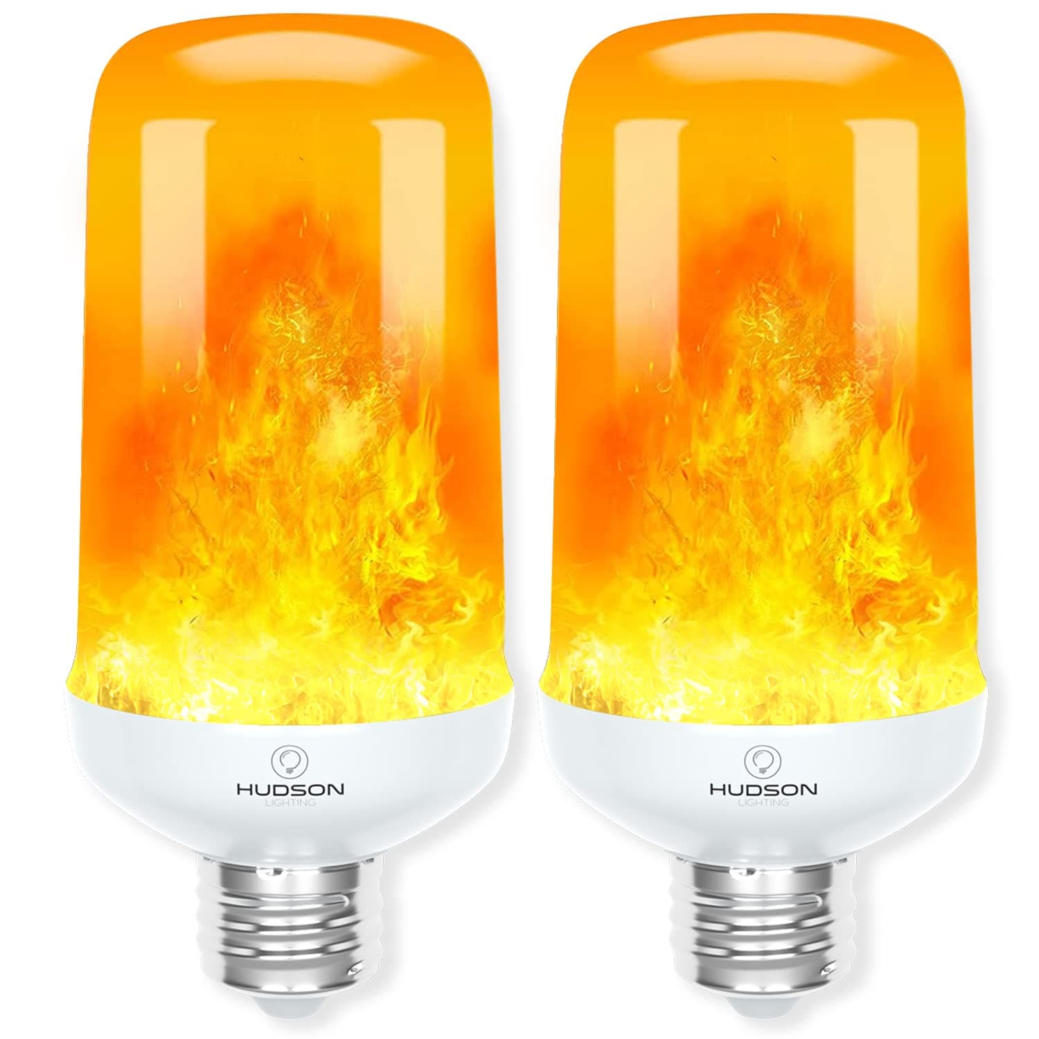 Hudson LED Halloween Bulbs - Flame Effect, 4‑Mode Upside Down & 3W Flicker - E26/E27 Orange Fire - 2‑Pack for Indoor/Outdoor - Flame Light