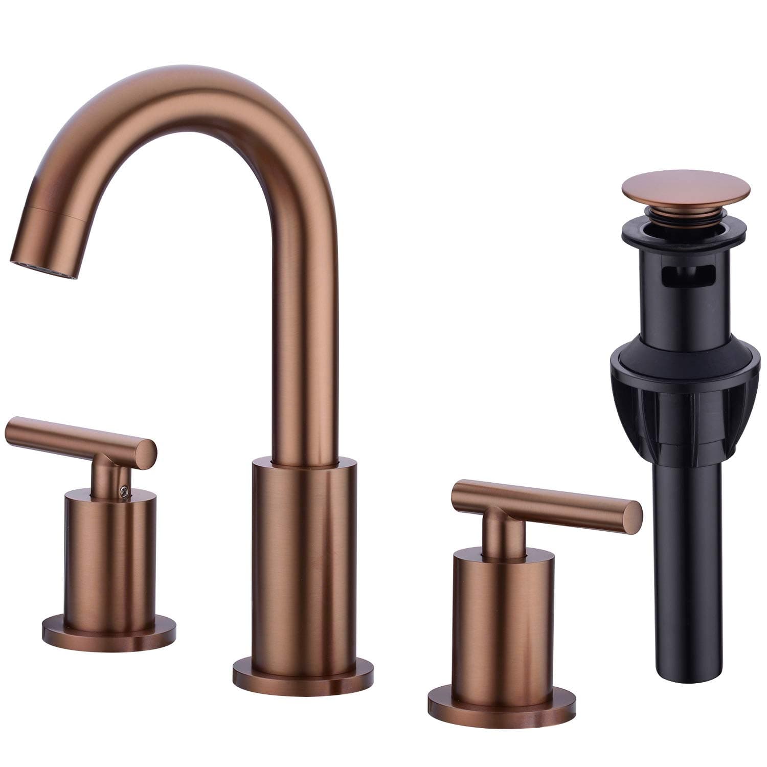 TRUSTMI 2 Handle 8 Inch Widespread Bathroom Sink Faucet with Overflow Pop Up Drain Assembly 3 Piece Brown Bronze Vanity Tap with cUPC Water Supply Lines, Brass, Brushed Rose Gold