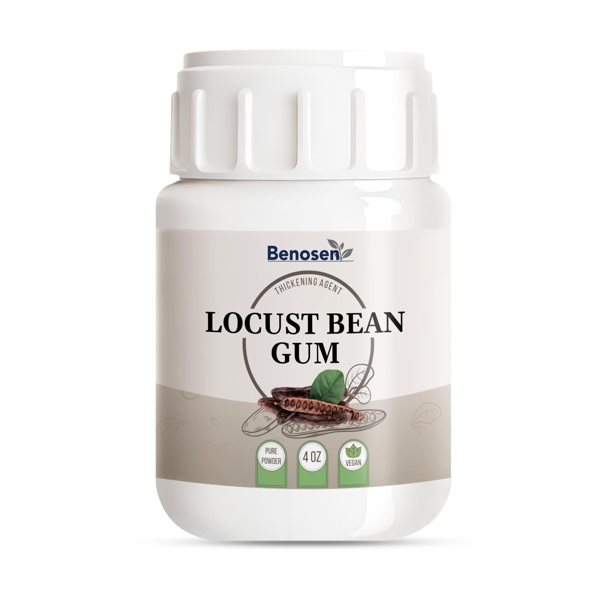 Locust Bean Gum Powder 4 oz – Carob Bean Gum by Benosen • Natural Food-Grade Thickener & Stabilizer for Ice Cream Gelato Sorbet Sauces Dairy & Gluten-Free Baking • Vegan • Pure Powder