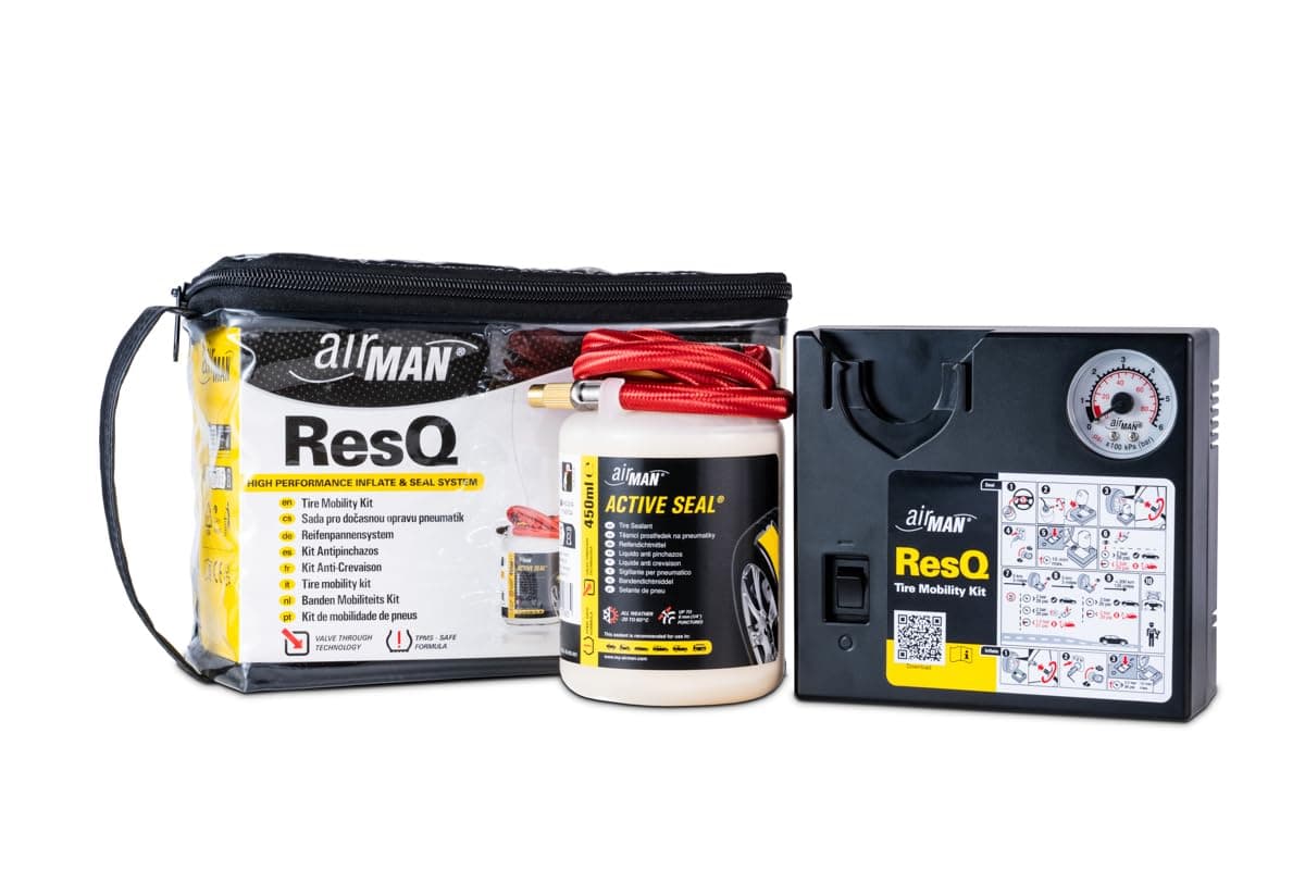 Flat Tire Repair Kit - ResQ 12V Compressor Tire Mobility Kit with Water Based Sealant