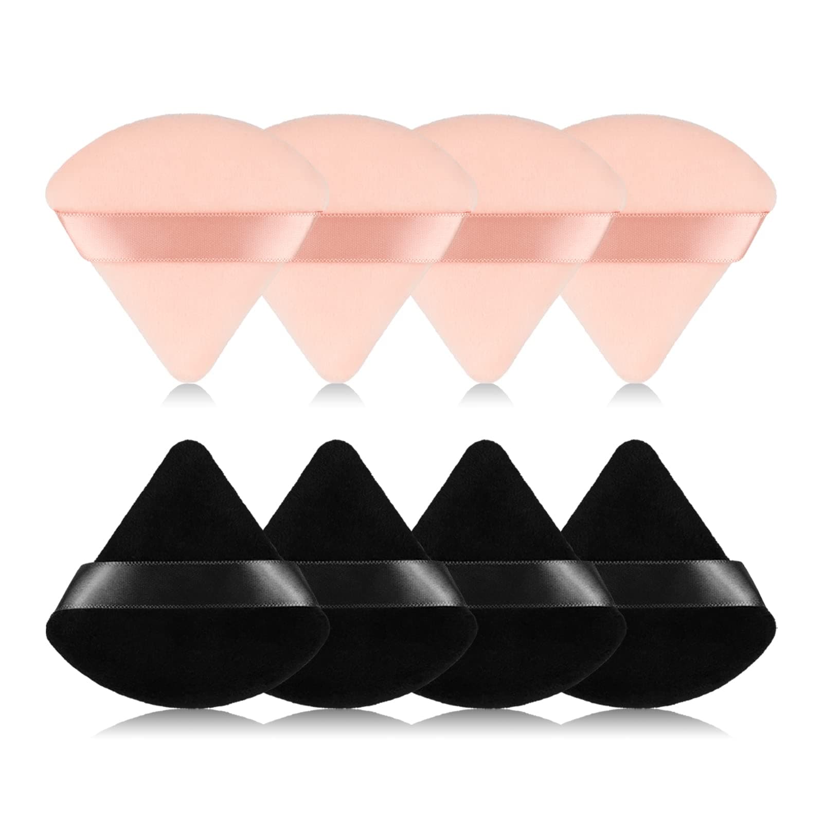 8Pcs of Triangular Powder Puff Makeup Sponges, Made of Super-soft Velvet, Designed for Contouring, Eye, and Corner, Beauty Blender Foundation Mixing Container.