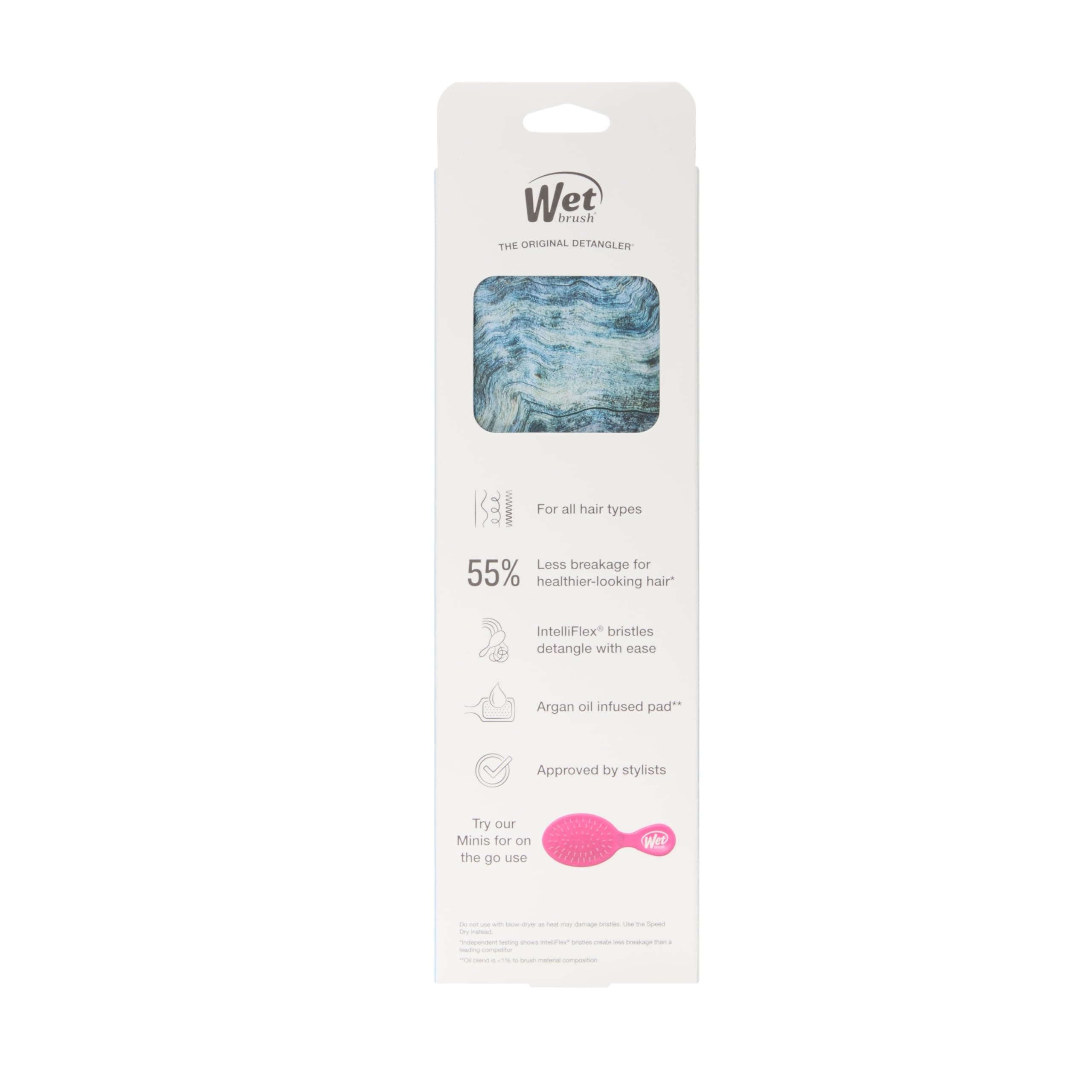 Wet Brush Paddle Shine Enhancer with Argan Oil, Distressed Wood - Ultra-Soft IntelliFlex Detangling Bristles with Boar Bristles For A Smooth & Shiny Finish - Pain-Free Hair Brush For Women & Men
