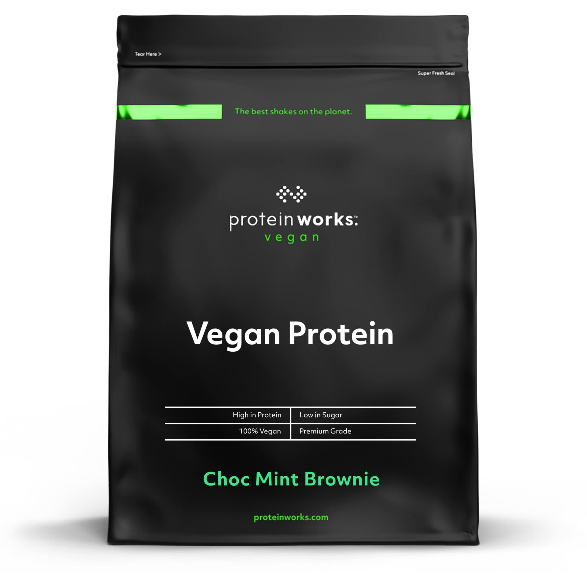 Protein Works - Vegan Protein Powder, Choc Mint Brownie, 33 Servings, 100% Plant Based & Natural, Premium Multi-Protein Blend, Low Fat Shake, Low Calorie Shake, 1kg