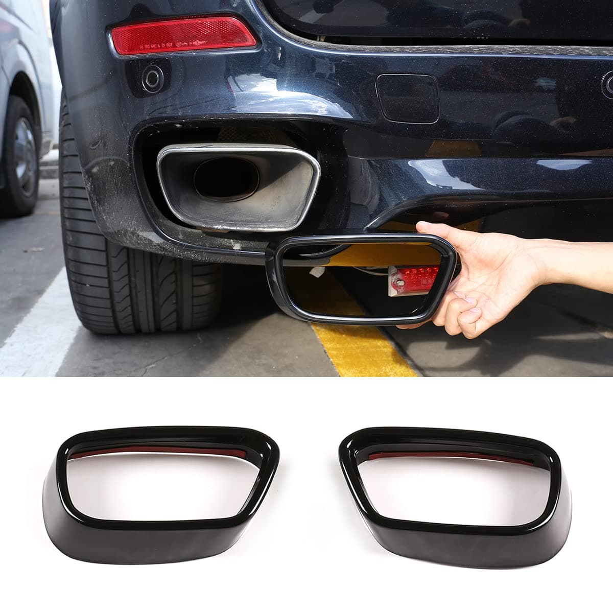 For X5 F15 2014-2018 X6 F16 2015-2019 Stainless Steel Muffler Exhaust Pipe Throat Tail Cover Trim Black (Black (M Sport Version))