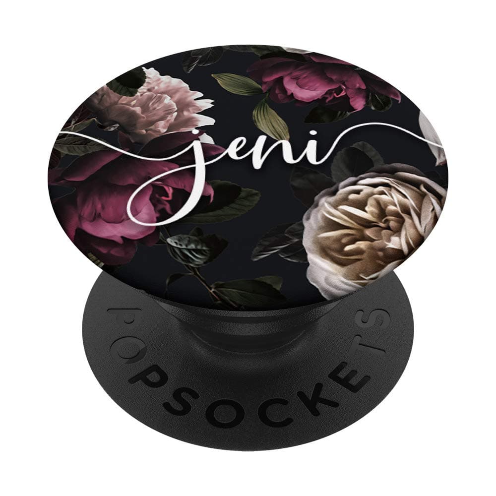 Jeni - Elegant Floral Rose & Peony Personalized Name PopSockets PopGrip: Swappable Grip for Phones & Tablets