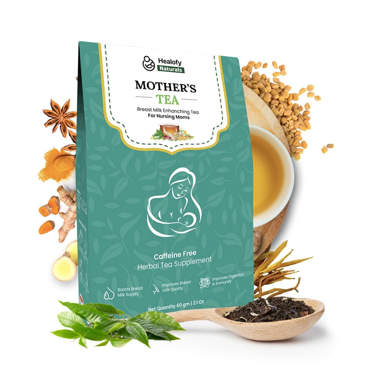 healofy Naturals Herbal Caffeine Free Mothers Chai Tea, 60Grams(30Cups)| Improves Mom'S Immunity