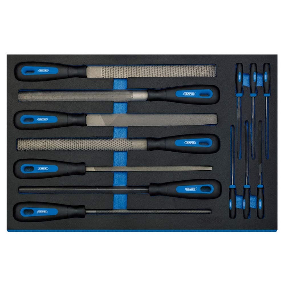Draper 63513 Hand File 13 Piece Set in 3/4 Drawer Eva Insert Tray , Blue