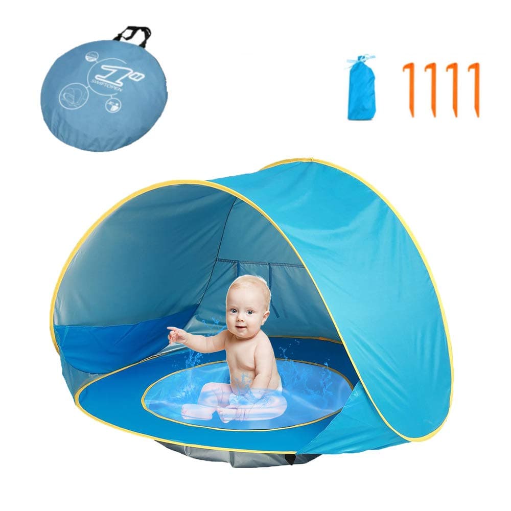 HUSAN Baby Beach Tent, Portable Lightweight Pop Up Baby Travel Tent with Pool UPF 50+ UV Protection Sun Shade Shelter for Outdoor Include Carry Bag