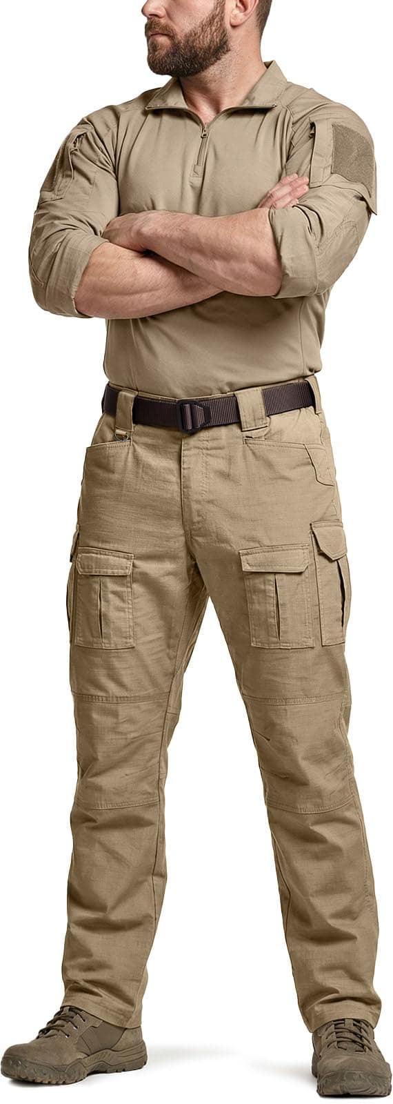 CQR Men's Flex Ripstop Tactical Pants, Water Resistant Stretch Cargo Pants, Lightweight EDC Hiking Work Pants