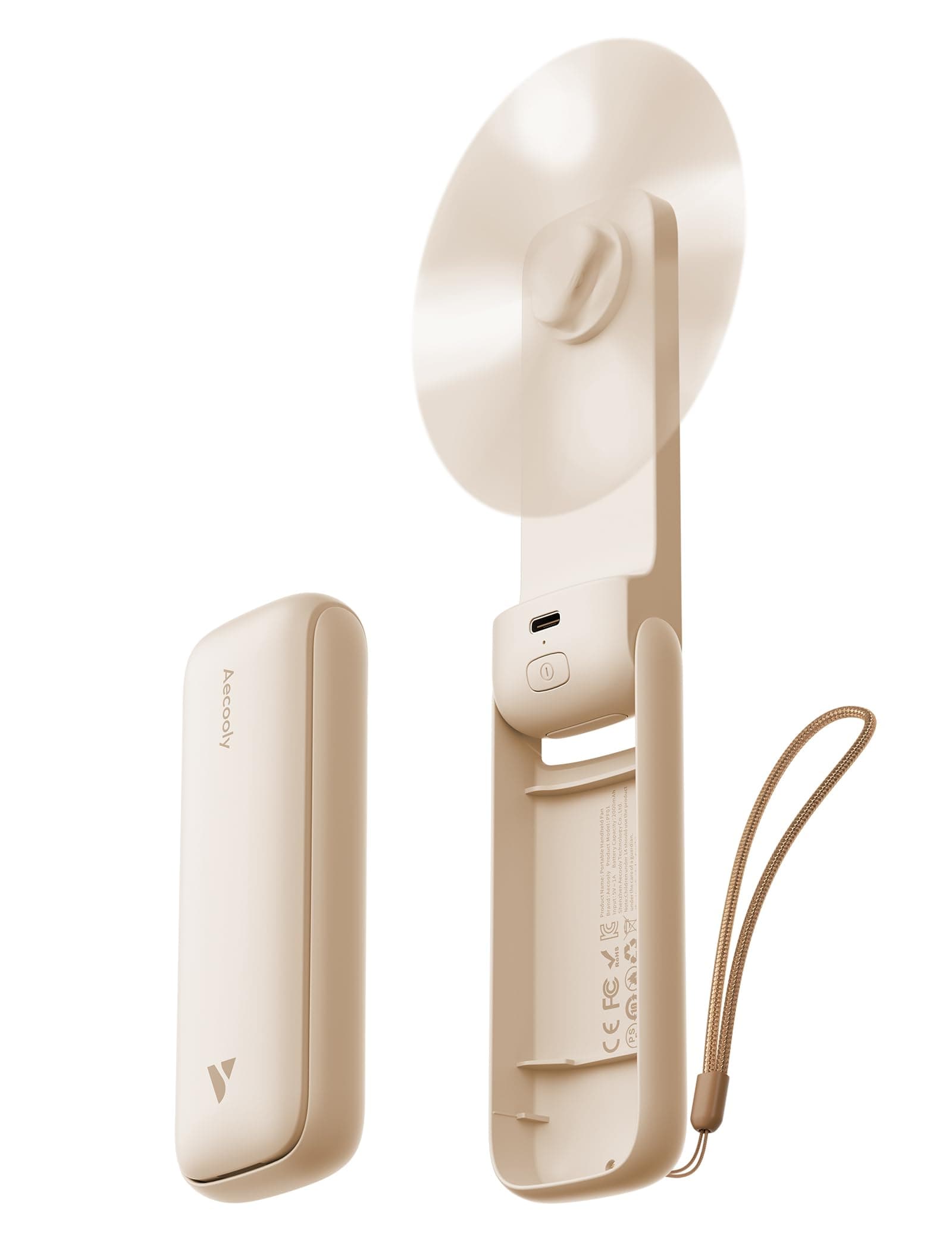 Aecooly Slim Portable Fan Handheld, Mini Hand Held Rechargeable Fan [24H Max Cooling Time], Personal Battery Powered Small Foldable, Travel Essentials, Camping Essentials, Gifts for Women - Beige