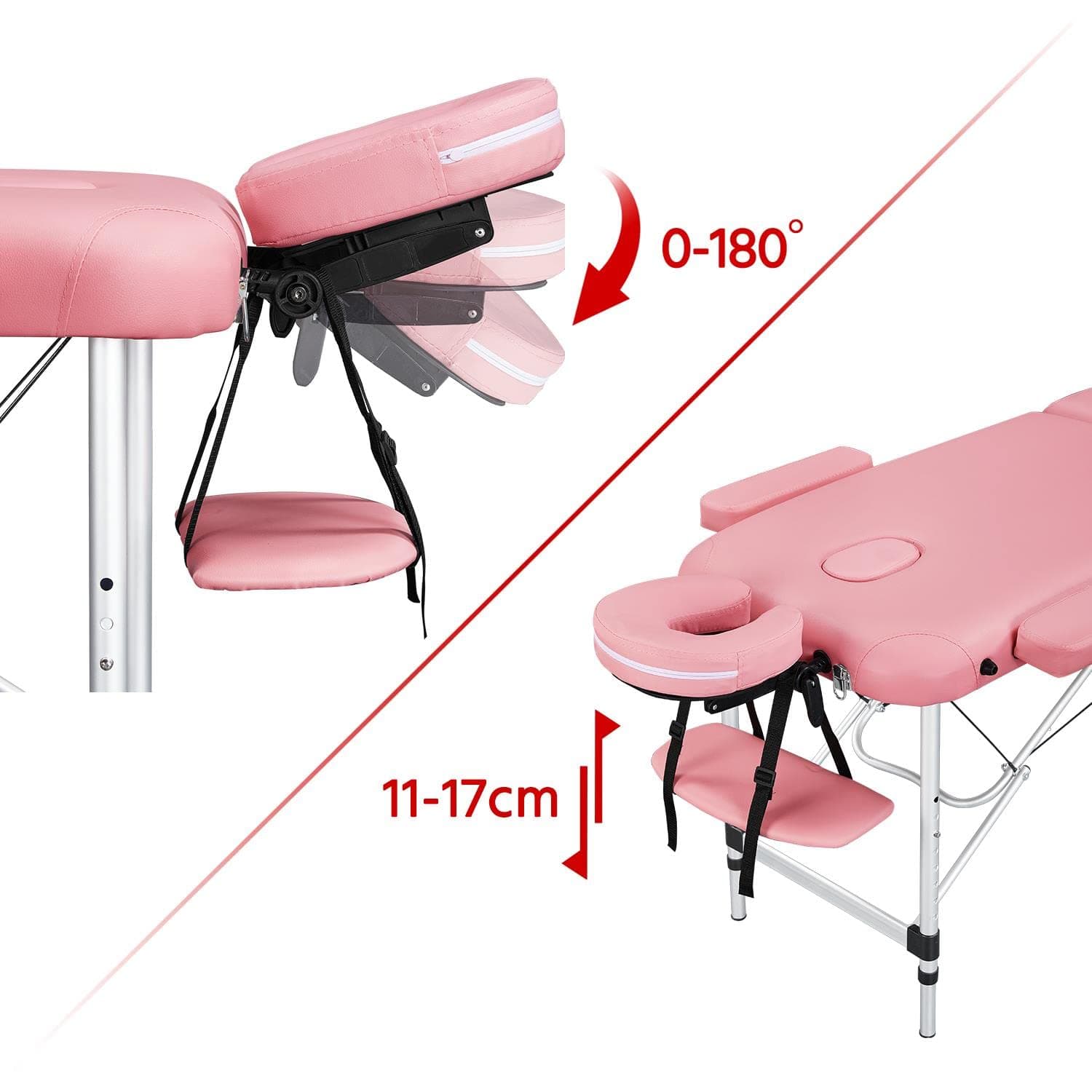 Yaheetech Foldable Massage Bed Portable Lash Table Beauty Bed Professional Salon Spa Table Aluminum 60 cm Width 3 Section Pink